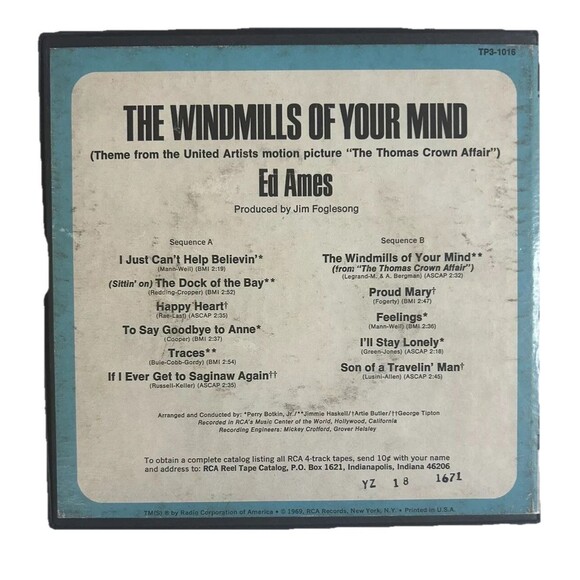 ED AMES The Windmills Of Your Mind Reel to Reel 4 Track 3 3/4 IPS - Picture 2 of 6